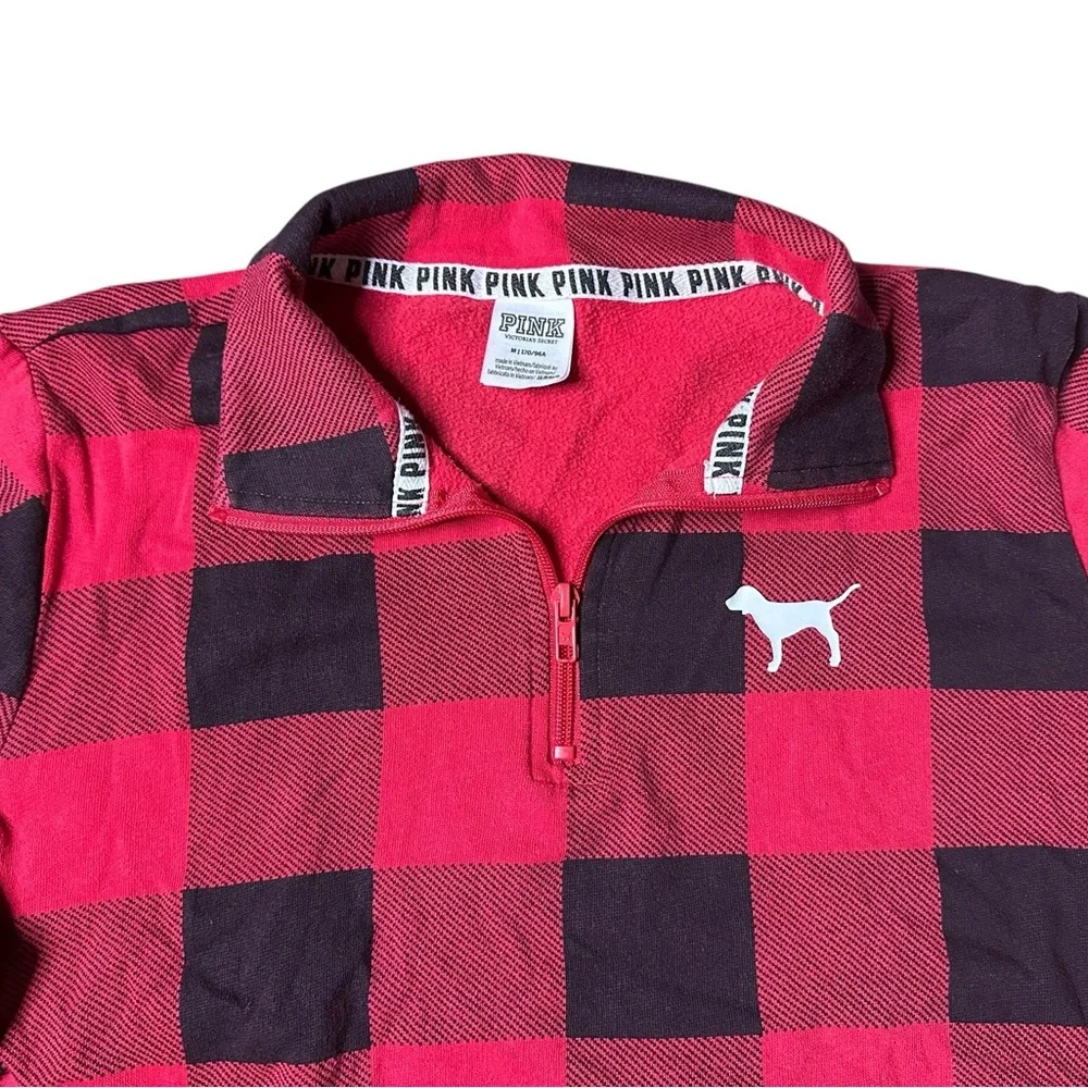 Victoria’s Secret PINK Buffalo Plaid Quarter-Zip Pullover Red Black Women’s M - Picture 3 of 4